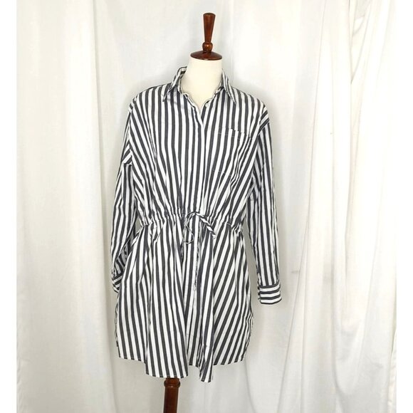 Pistola Layla Cinched Waist Dress Alani Striped XS oversized Rekaxed Gray Cotto - Picture 3 of 10